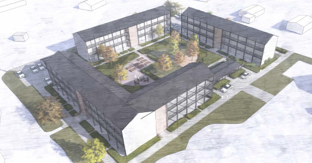 Illustration av hur Uppsalahems nya bebyggelse i Bälinge kan se ut