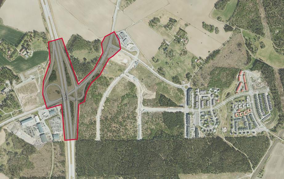 Karta över Fullerö trafikplats och korsning väg 290/Kometvägen